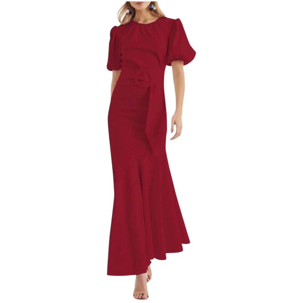 NEW SACHIN & BABI camila asymmetric hem belted dress in red